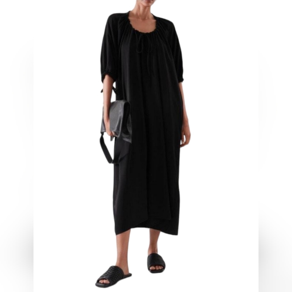 EUC COS Drawstring Midi Dress Black size 4